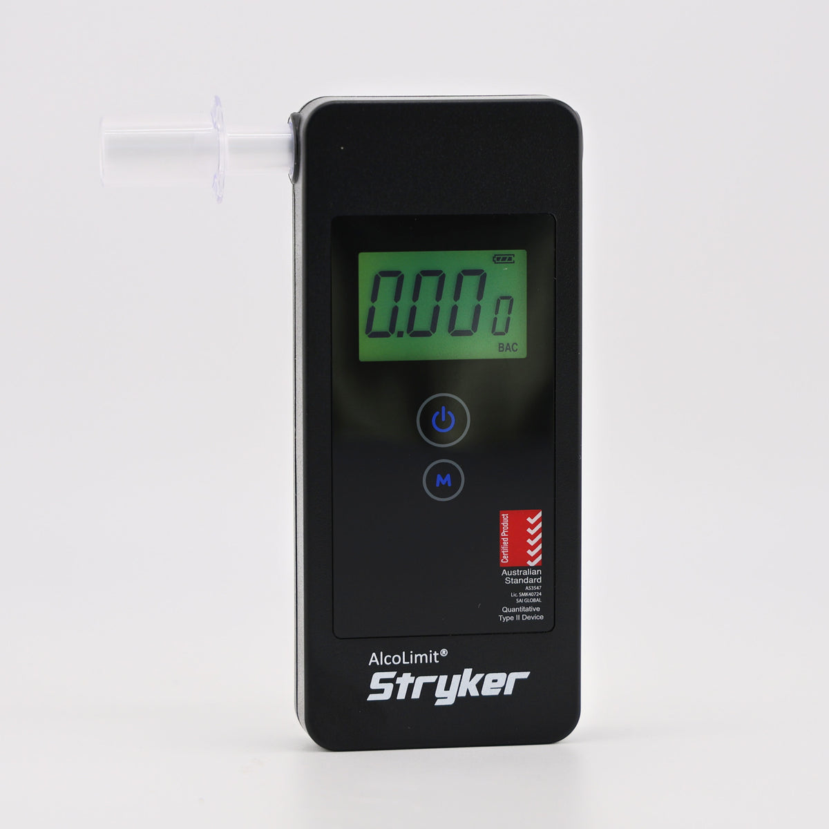 Stryker AlcoLimit breathalyzer on a white background